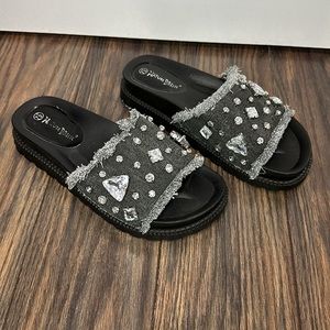 Denim Bling Slides